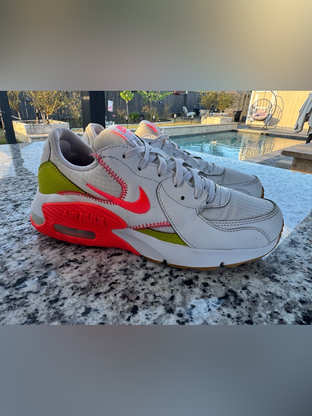 Nike air max women’s White Sneakers with Neon Pink & Olive Accents